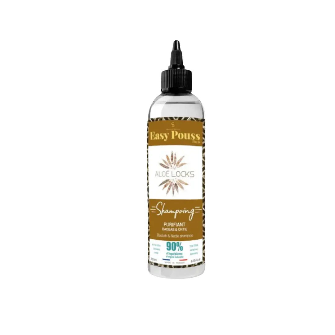 bouteille de shampoing Aloe-locks purifiant Easy Pouss pour cheveux locks twist nattes cuir chevelu sain hydraté